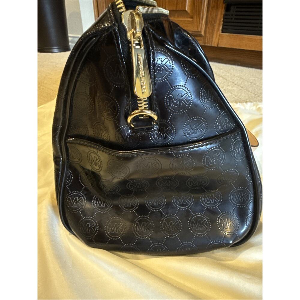 Michael Kors Grayson Black Patent Leather Satchel MK Logo Monogram Handbag Purse - Picture 5 of 10